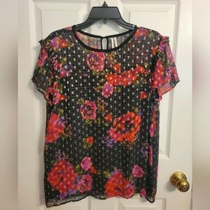 Anthropologie Vibrant Floral Sheer Blouse